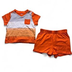 Orange and white striped baby boy shirt and shorts set